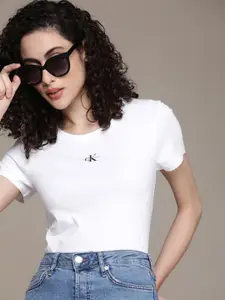 Calvin Klein Jeans Women Pure Cotton Brand Logo Printed Slim Fit T-shirt
