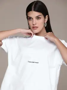 Calvin Klein Jeans Women Pure Cotton Relaxed Fit Drop-Shoulder T-shirt