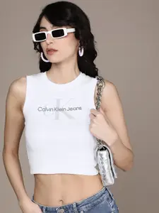 Calvin Klein Jeans Ribbed Brand Logo Embroidered Tank Crop Top