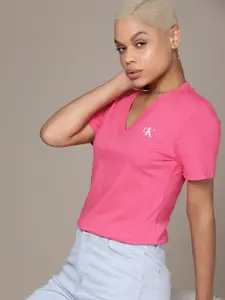 Calvin Klein Jeans Women Pure Cotton V-Neck Slim Fit T-shirt