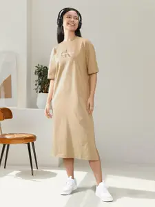 Calvin Klein Jeans Brand Logo Printed Pure Cotton Midi T-shirt Dress