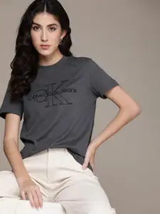 Calvin Klein Jeans Women Pure Cotton Brand Logo Embroidered T-shirt