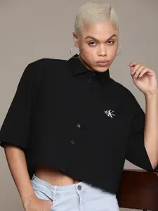 Calvin Klein Jeans Women Pure Cotton Self Design Textured Boxy Casual Shirt