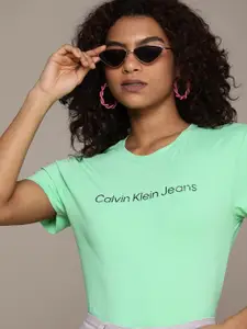 Calvin Klein Jeans Women Brand Logo Print Knitted Slim Fit T-shirt