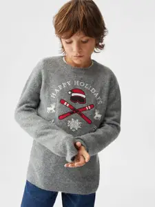 Mango Kids Boys Typography Embroidered Sustainable Pullover with Applique Detail