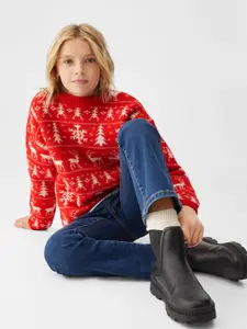Mango Kids Girls Printed Christmas Pullover