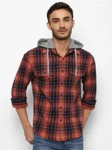 AMERICAN EAGLE OUTFITTERS Men Checked Hooded Pure Cotton Sweatshirt