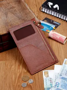 Louis Stitch Saffiano Leather Tan Passport Card Slim Wallet Purse for Men