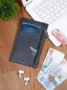 Louis Stitch Saffiano Leather Grey Passport Card Slim Wallet Purse for Men