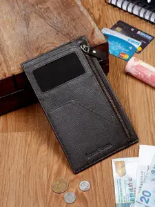 LOUIS STITCH Men Textured Zip Detail RFID Leather Passport Holder