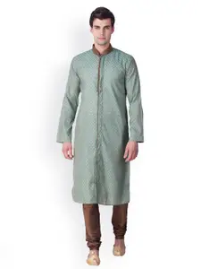 Sanwara Men Green Woven Design Straight Kurta