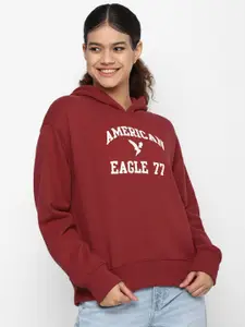 AMERICAN EAGLE OUTFITTERS Women Typhography Printed Hooded Sweatshirt