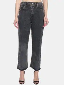 LIVE OK Women Boyfriend Fit High-Rise Low Distress Light Fade Cotton Jeans