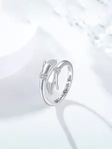 Yellow Chimes Silver-Plated Stones-Studded Engraved Finger Ring