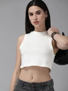 Roadster Women Solid Slim Fit Crop T-shirt