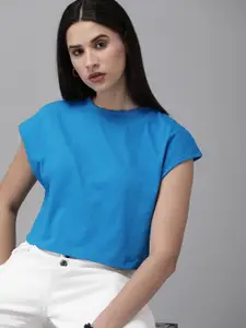 Roadster Women Solid Boxy Crop T-shirt