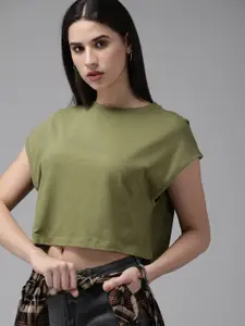 Roadster Women Solid Boxy Crop T-shirt