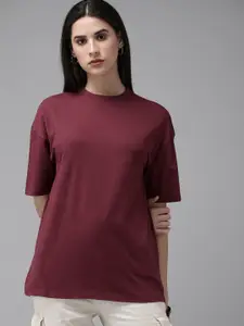 Roadster Women Solid Drop-Shoulder Sleeves Boxy T-shirt