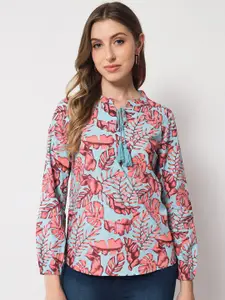 HERE&NOW Floral Print Tie-Up Neck Top