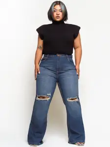 FREAKINS Women Blue Bootcut High-Rise Mildly Distressed Light Fade Jeans