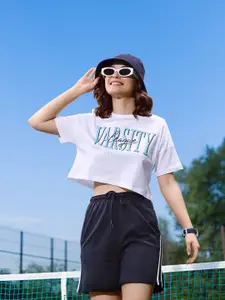 Harvard Pearl White & Blue Poster Graphics Printed Drop-Shoulder Sleeves Cotton T-shirt