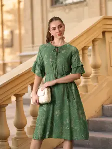 all about you Floral Print Tie-Up Neck A-Line Dress