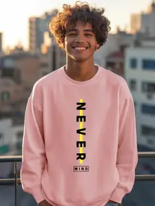 Bewakoof Never Mind Typography Oversized Printed Fleece Sweatshirt
