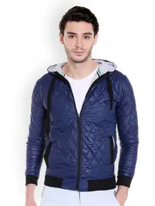 Campus Sutra Men Blue Solid Quilted Jacket