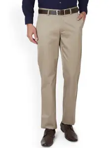 Peter England Men Beige Slim Fit Solid Formal Trousers
