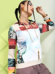 Tokyo Talkies Women Printed Hooded Sweatshirt