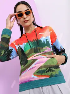 Tokyo Talkies Women Printed Hooded Sweatshirt