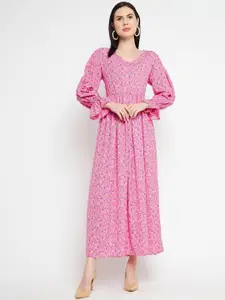 Ruhaans Pink Floral Maxi Maxi Dress