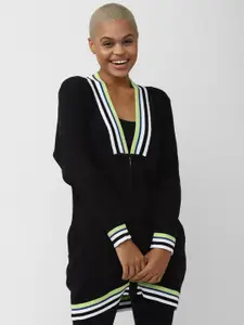FOREVER 21 Women Striped Longline Cotton Cardigan Sweater