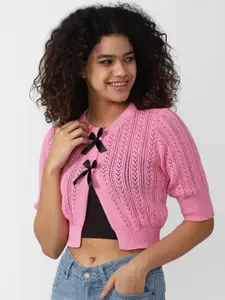FOREVER 21 Women Self Design Open Knit Cotton Cardigan Sweater