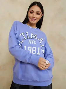 Styli Women Typography Printed Cotton Pullover Sweatshirt