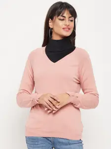 Madame Women V-Neck Long Sleeves Acrylic Pullover