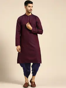 KISAH Men Woven Design Mandarin Collar Kurta with Dhoti Pants