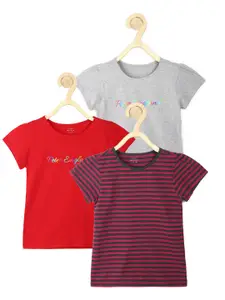Peter England Girls Pack of 3 Striped Cotton T-shirt