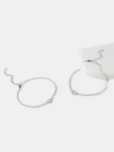 SHAYA Set Of 2 925 Silver & CZ Stoned-Studded Heart Motif Anklets