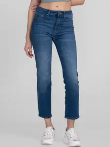 SPYKAR Women Straight Fit Low Distress Light Fade Jeans