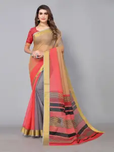 HRITIKA Colourblocked Zari Silk Cotton Taant Saree