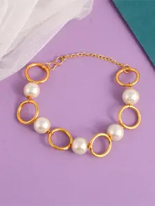 Silvermerc Designs Women Brass Pearls Gold-Plated Link Bracelet