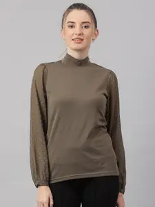 Beverly Hills Polo Club Women High Neck Puff Sleeves T-shirt