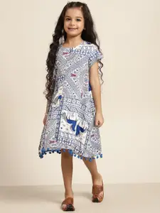 Sangria Girls Ethnic Motifs Printed A-Line Dress