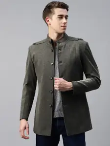 Pierre Carlo Men Charcoal Grey Solid Overcoat
