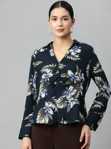 Ives Floral Print Twisted Crepe Top