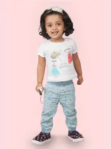 Zalio Girls Printed Pure Cotton T-shirt with Trousers