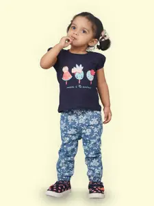 Zalio Girls Printed Pure Cotton T-shirt with Trousers