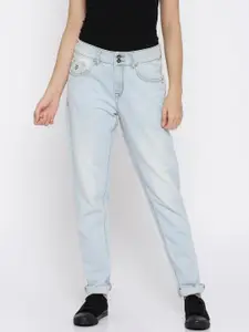 U.S. Polo Assn. Women Blue Boyfriend Fit Mid-Rise Clean Look Jeans