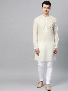 See Designs Men Floral Embroidered Pure Cotton Kurta With Pyjamas